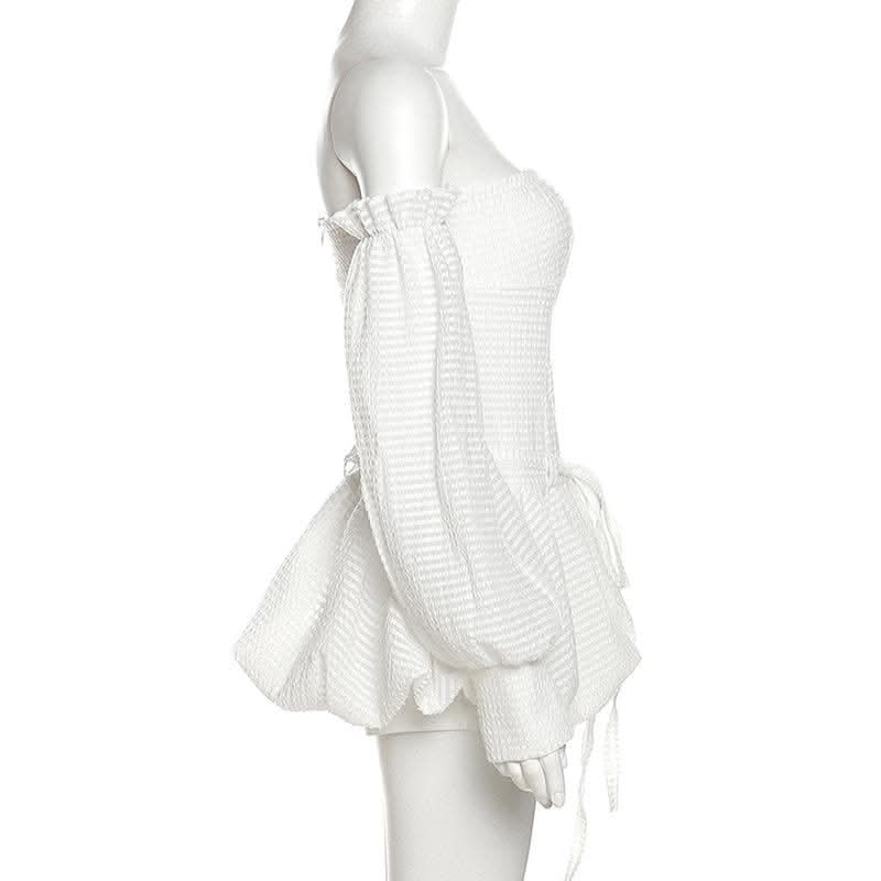 Backless self tie ruched textured gloves solid tube mini dress-final-sale