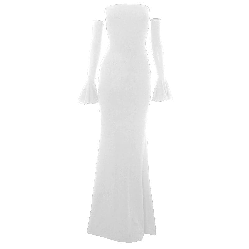 Gloves off shoulder backless tube maxi dress