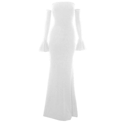 Gloves off shoulder backless tube maxi dress