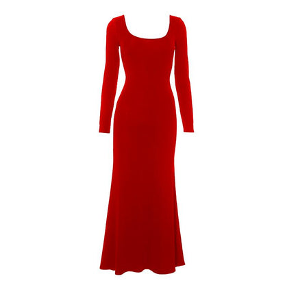 Long sleeve u neck butterfly pattern maxi dress