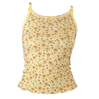 Bowknot flower print ruffle cami top
