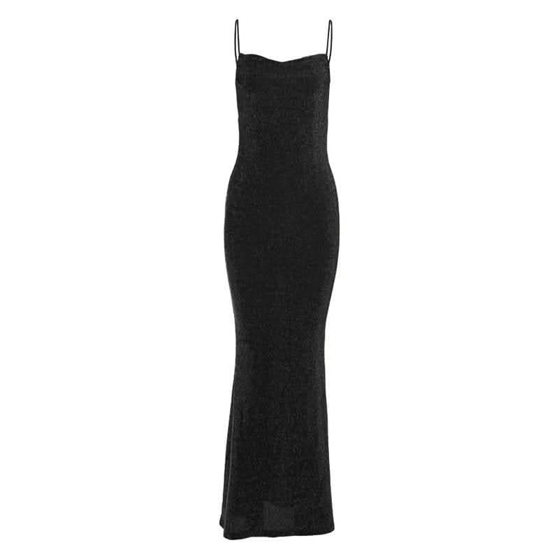 Textured spaghetti strap cowl neck backless maxi dress-final-sale