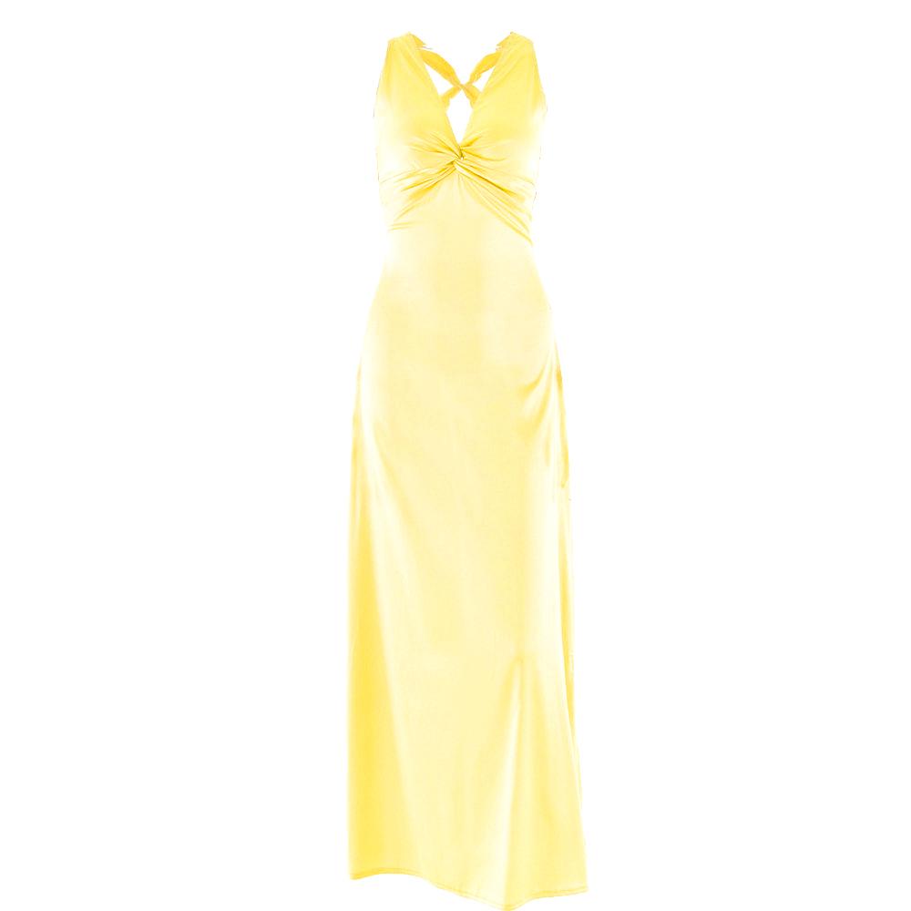 Ruched bowknot v neck satin cross back maxi dress