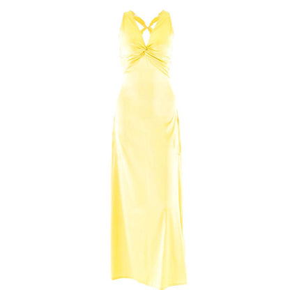 Ruched bowknot v neck satin cross back maxi dress
