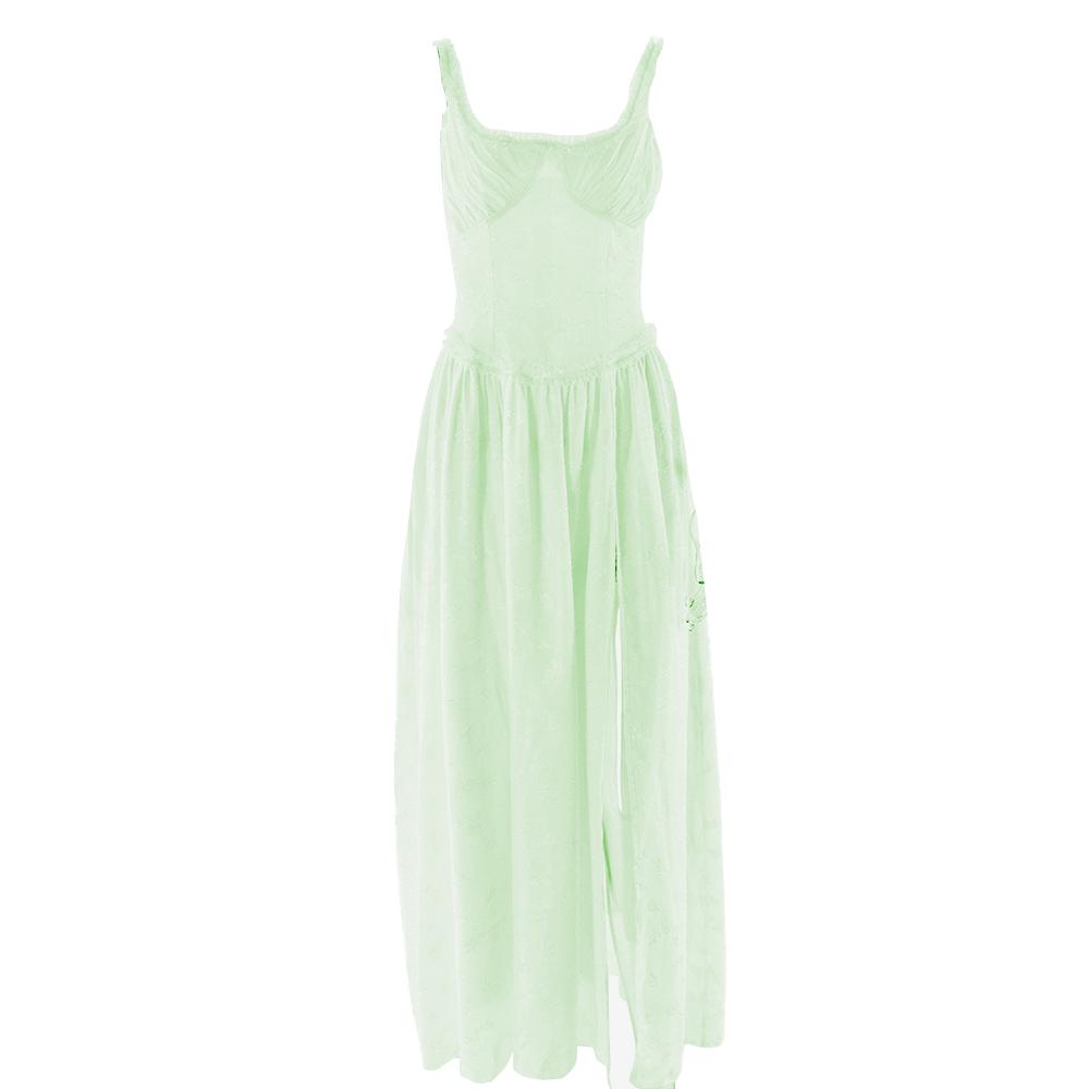 Sweetheart neck ruched textured ruffle cami maxi dress