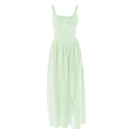 Sweetheart neck ruched textured ruffle cami maxi dress