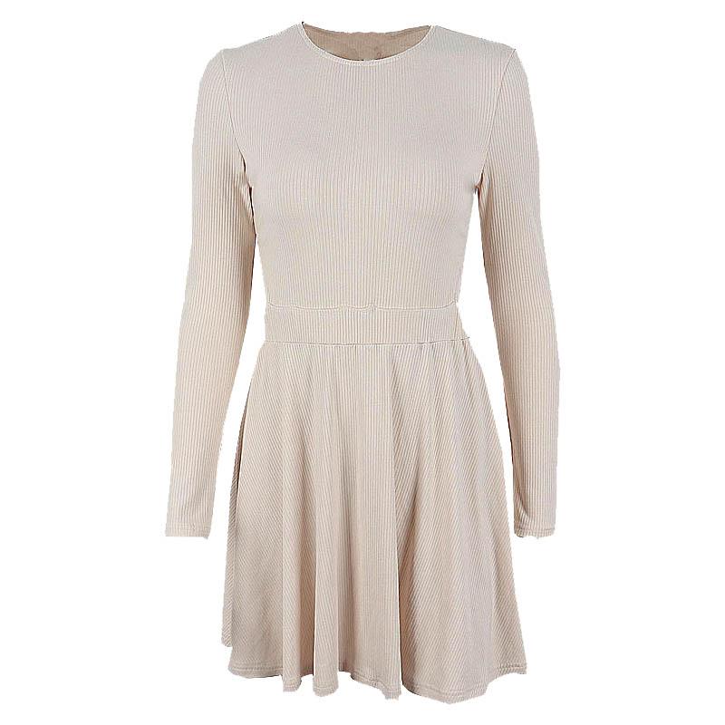 Ribbed long sleeve solid button hollow out crewneck cut out mini dress