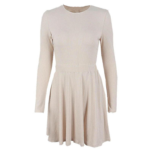 Ribbed long sleeve solid button hollow out crewneck cut out mini dress