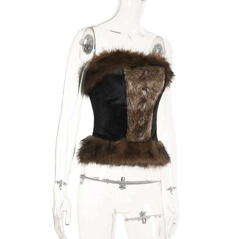 Fluffy velvet patchwork tube top