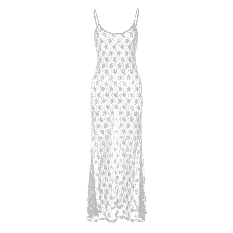 Lace see through hollow out cami cut out maxi dress