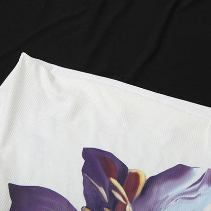 Ribbed long sleeve irregular flower pattern top