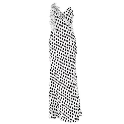 Polka dot flower applique ruffle cami maxi dress