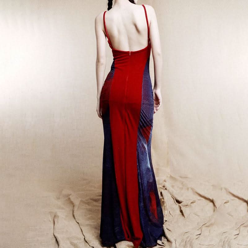 V neck velvet flower print zip-up cami maxi dress