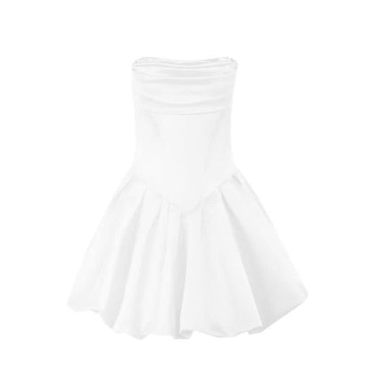 Zip-up ruched backless solid tube mini dress