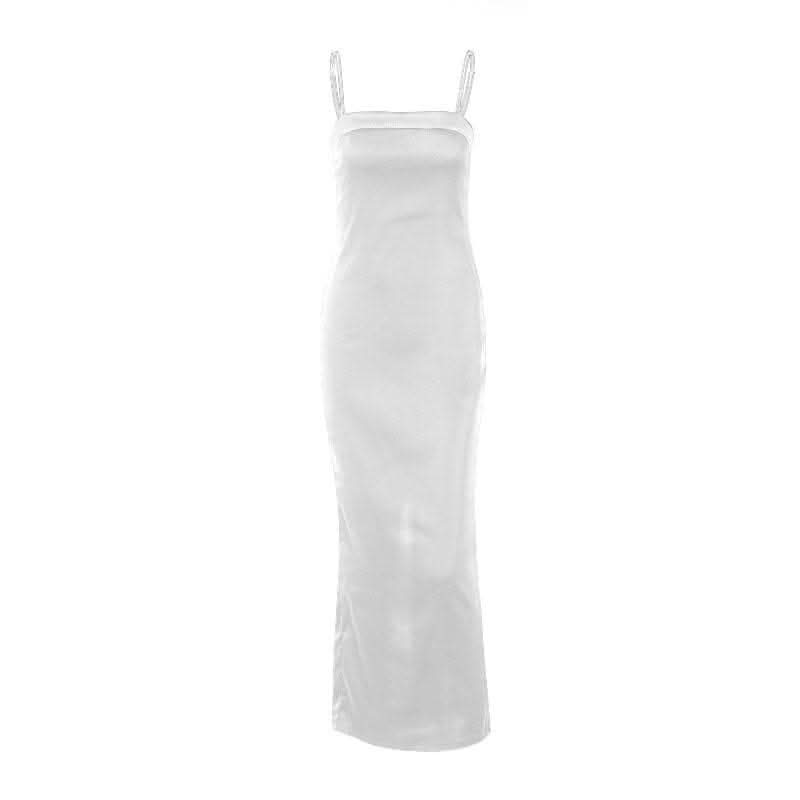 Beaded square neck slit zip-up backless cami maxi dress-final-sale
