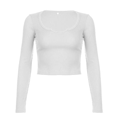 Ribbed notch neck solid long sleeve top