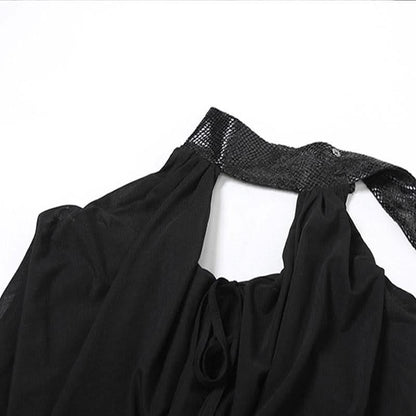 Halter button self tie backless cowl neck solid top