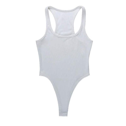 Ribbed sleeveless u neck solid bodysuit