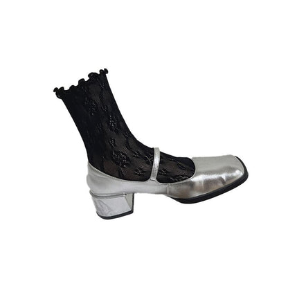 Ruffle hollow out lace solid socks