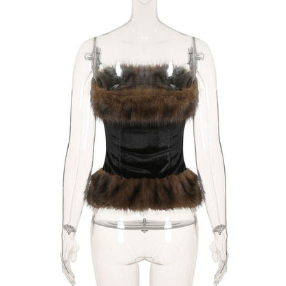 Fluffy velvet patchwork tube top