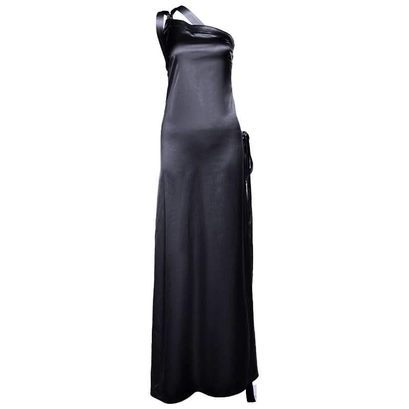 One shoulder satin backless knotted maxi dress