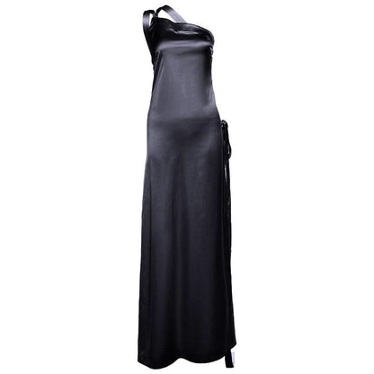 One shoulder satin backless knotted maxi dress