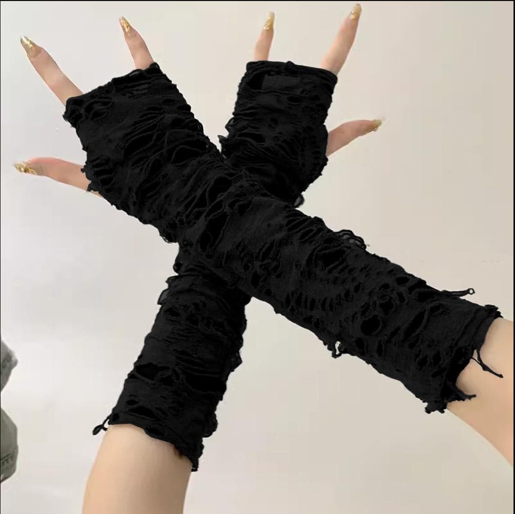 Hollow out solid patchwork gloves