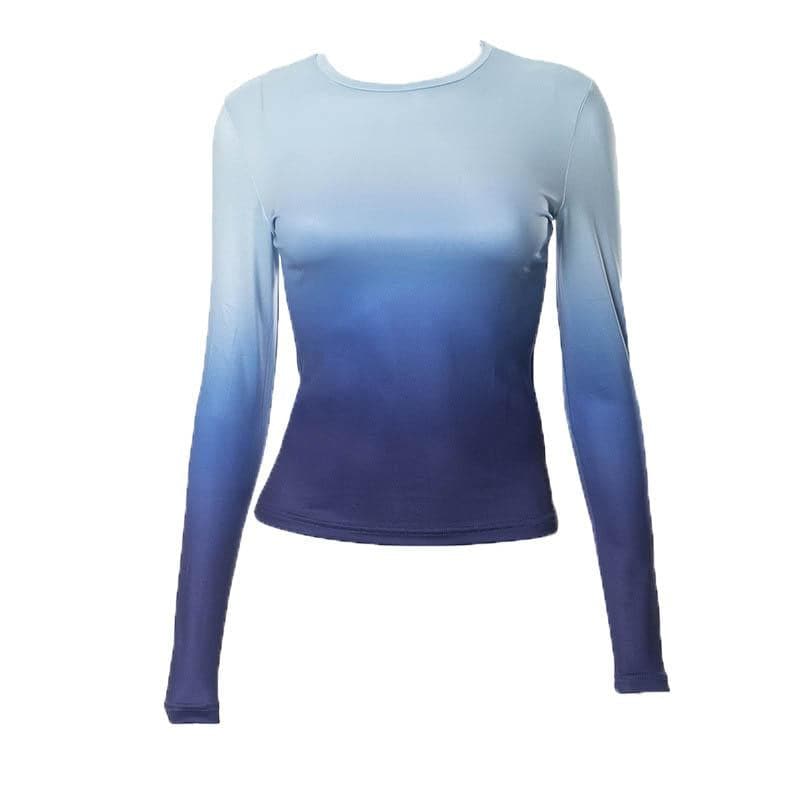 Gradient long sleeve contrast crewneck top