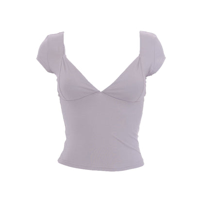 Low cut cap sleeve solid backless v neck top