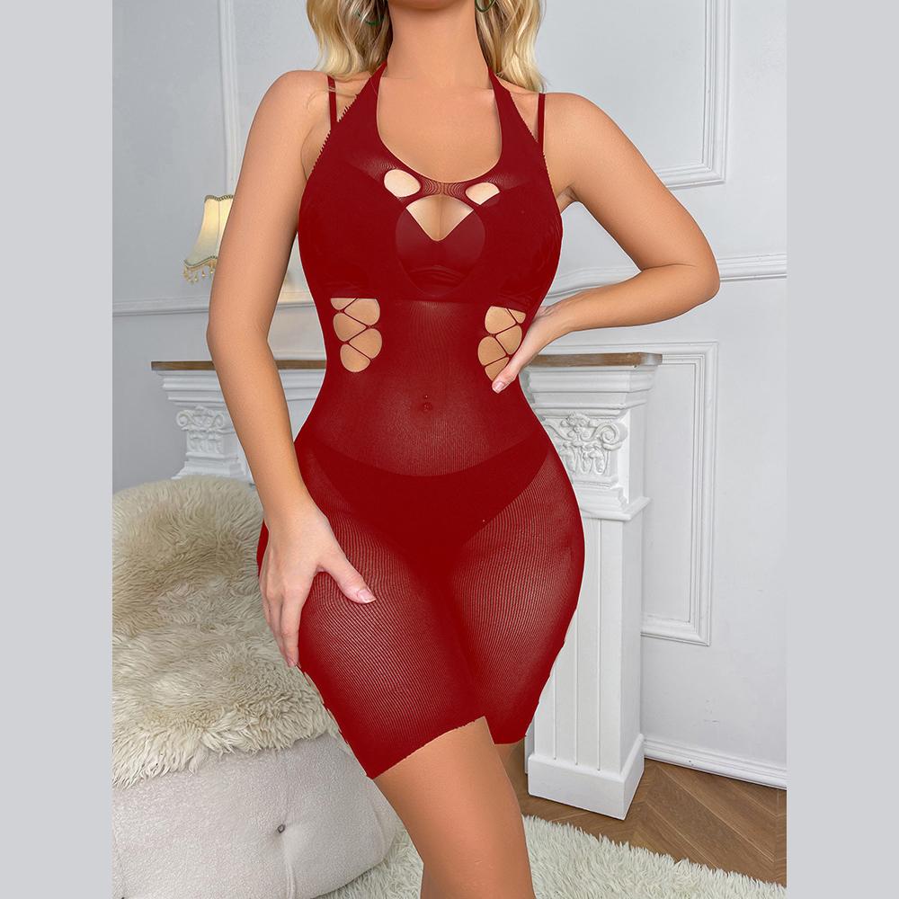 Halter hollow out backless u neck bodystocking