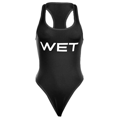 U neck “WET” pattern sleeveless contrast tank bodysuit