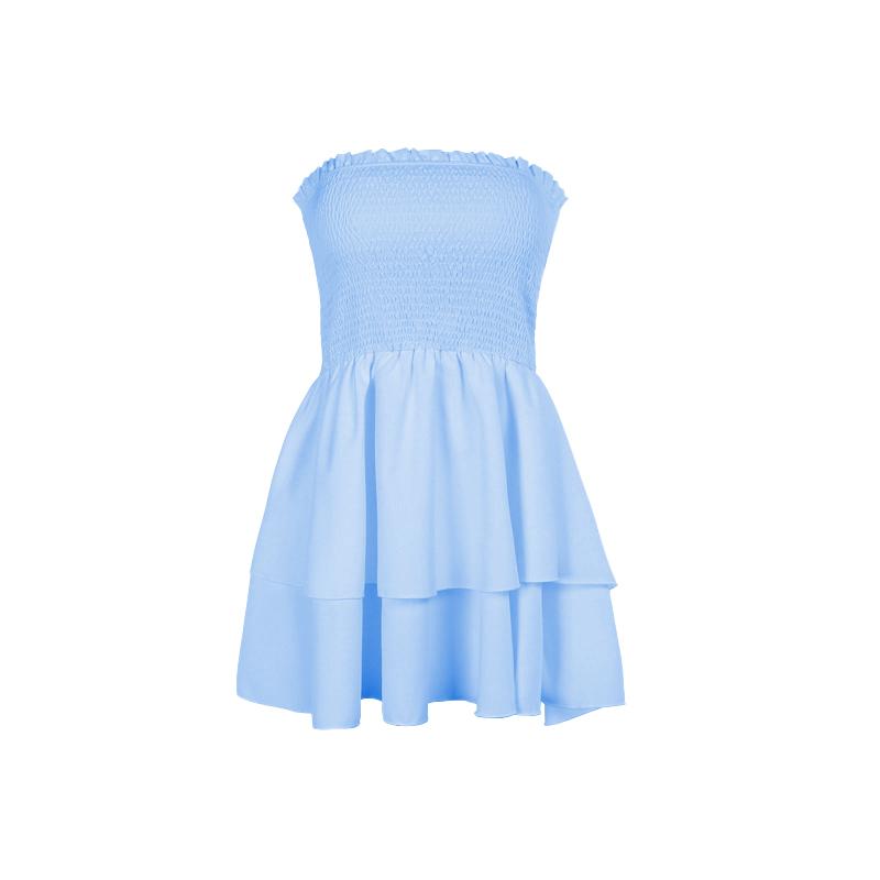 Smocked backless ruched ruffle tube mini dress