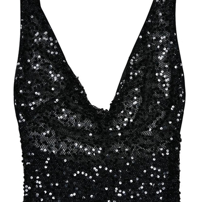 Halter self tie glitter u neck low cut backless maxi dress