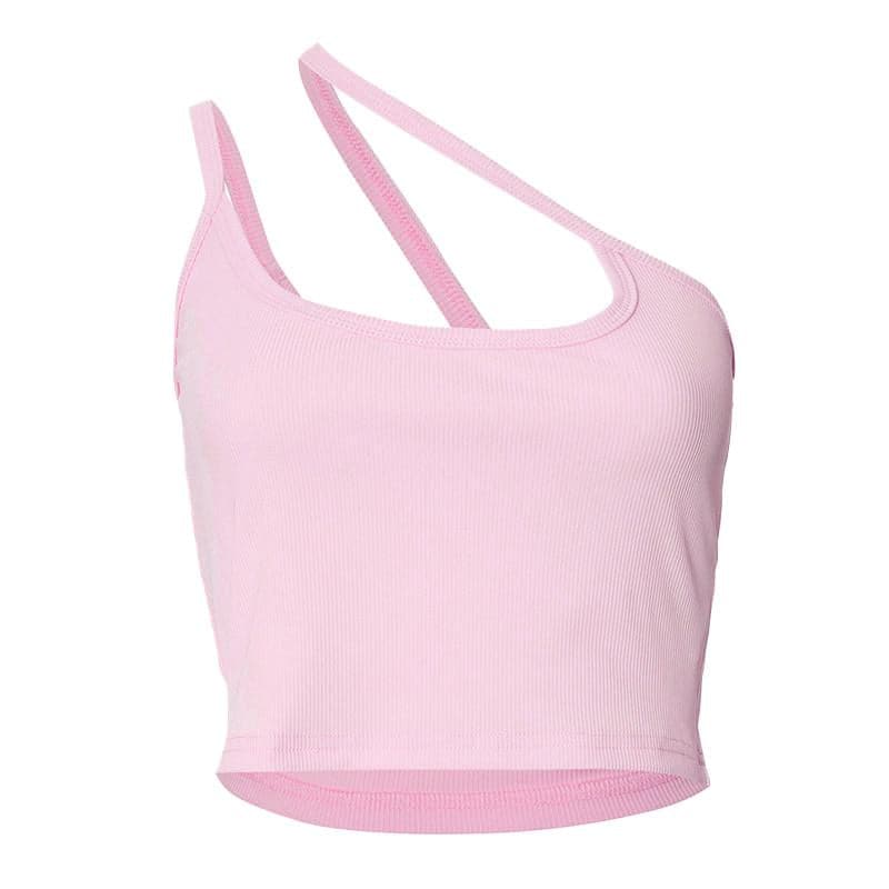 One shoulder ribbed irregular backless top