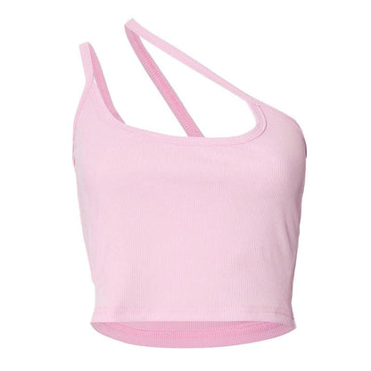 One shoulder ribbed irregular backless top