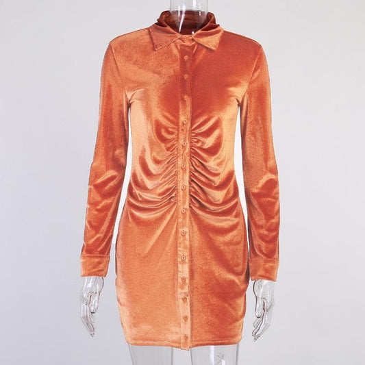 Button-through turnover collar ruched dress - Final Sale