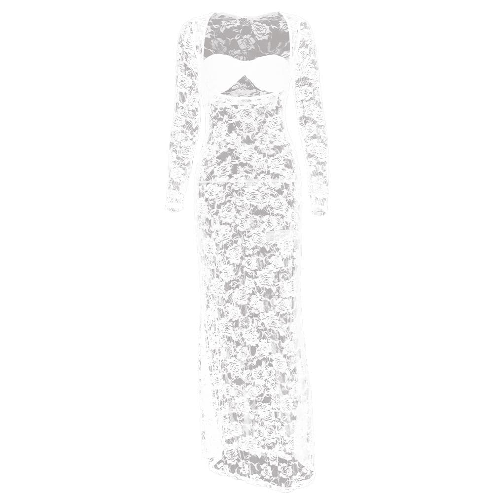 Long sleeve lace see through sweetheart neck maxi dress