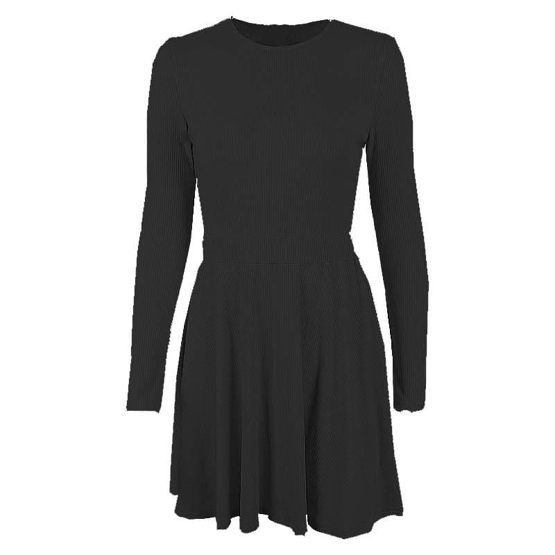 Ribbed long sleeve solid button hollow out crewneck cut out mini dress