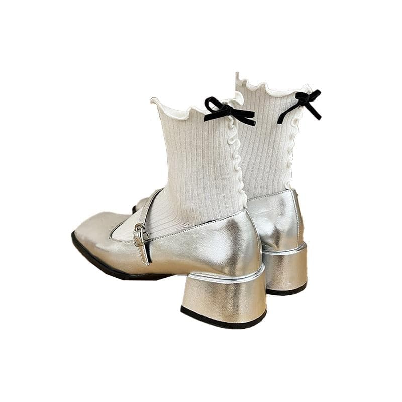 Ribbed bowknot ruffle contrast socks