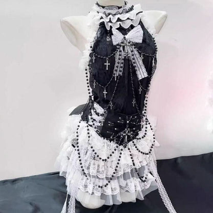 Bowknot beaded ruffle halter ruched mini skirt set