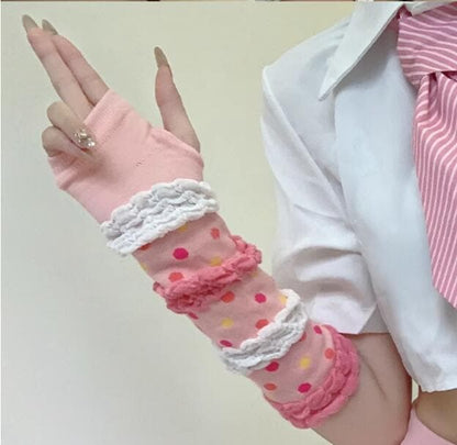 Polka dot ruffle multicolor gloves