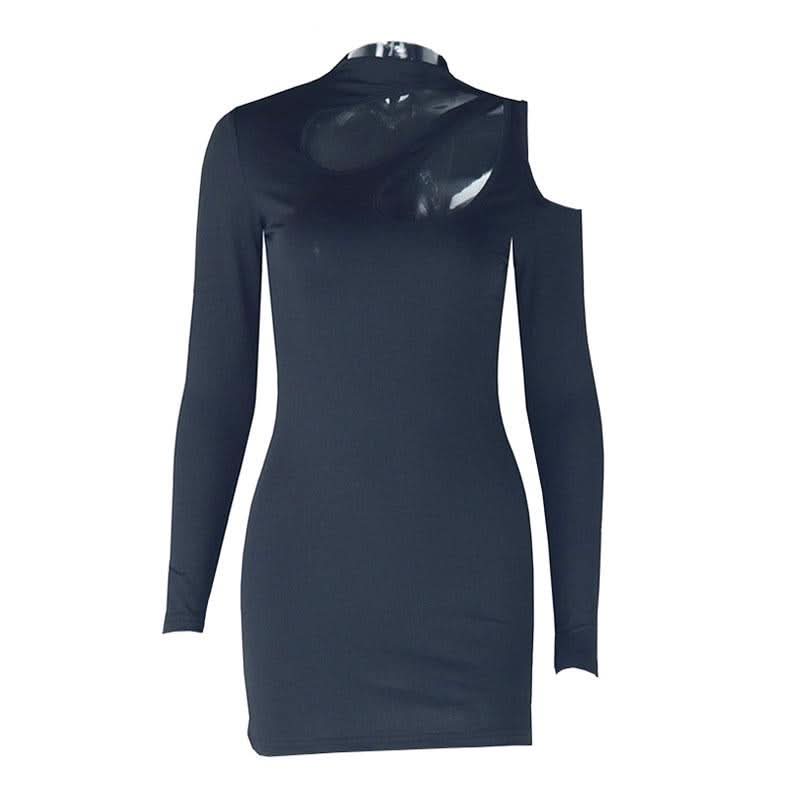 Long sleeve hollow out irregular solid cut out mini dress