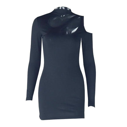 Long sleeve hollow out irregular solid cut out mini dress