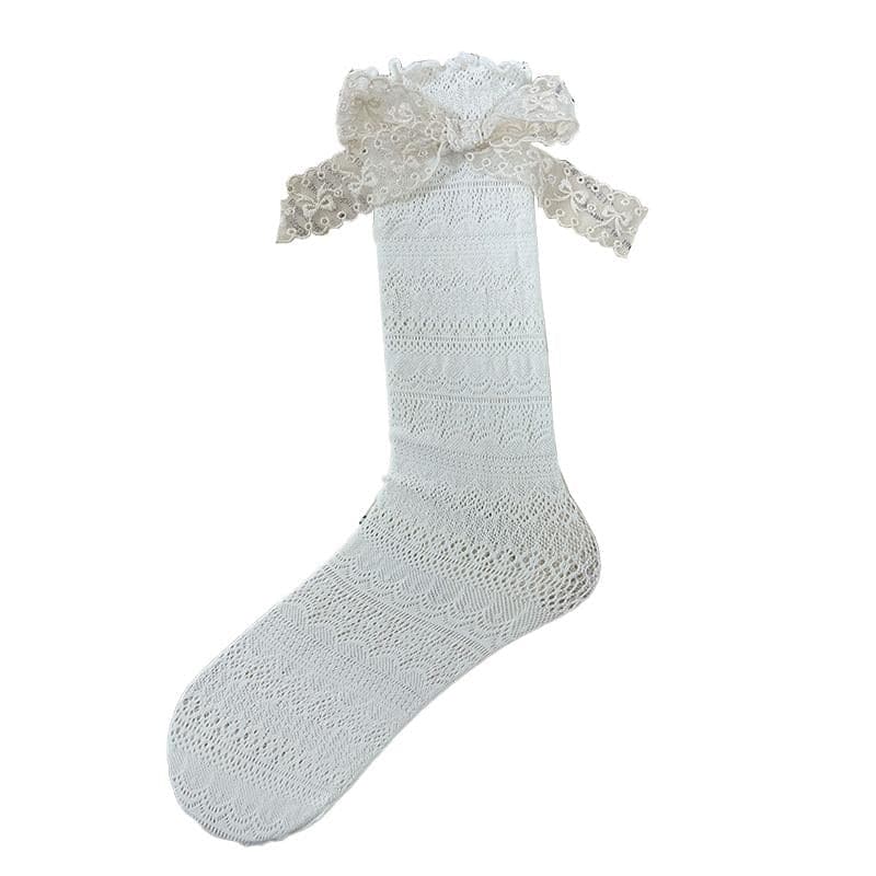 Ruffle bowknot lace contrast socks