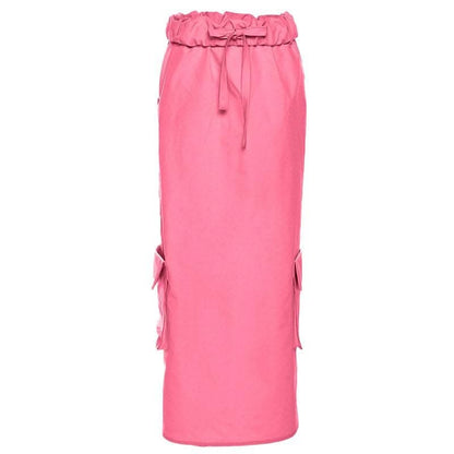 Ruched pocket cargo solid low rise maxi skirt-final-sale