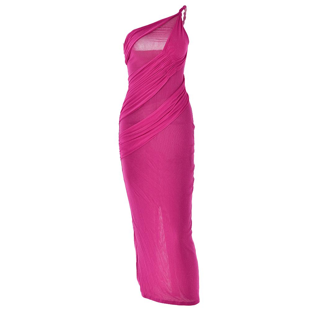 One shoulder irregular patchwork slit cami maxi dress