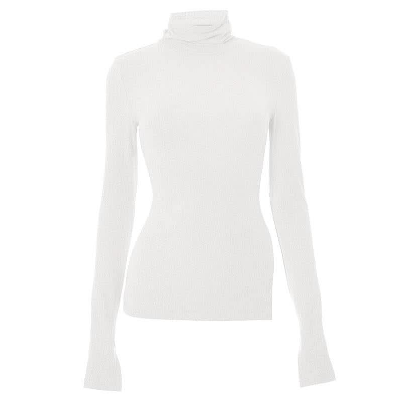 Long sleeve high neck slit irregular solid top