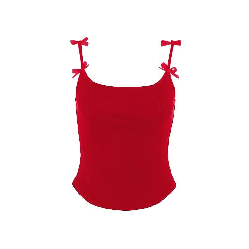 Bowknot applique u neck backless cami top