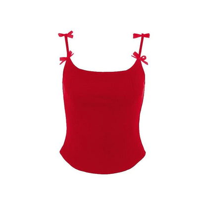 Bowknot applique u neck backless cami top