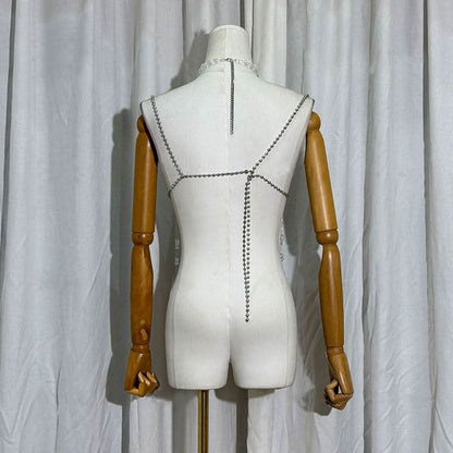 Halter metal chain beaded tassels cami top